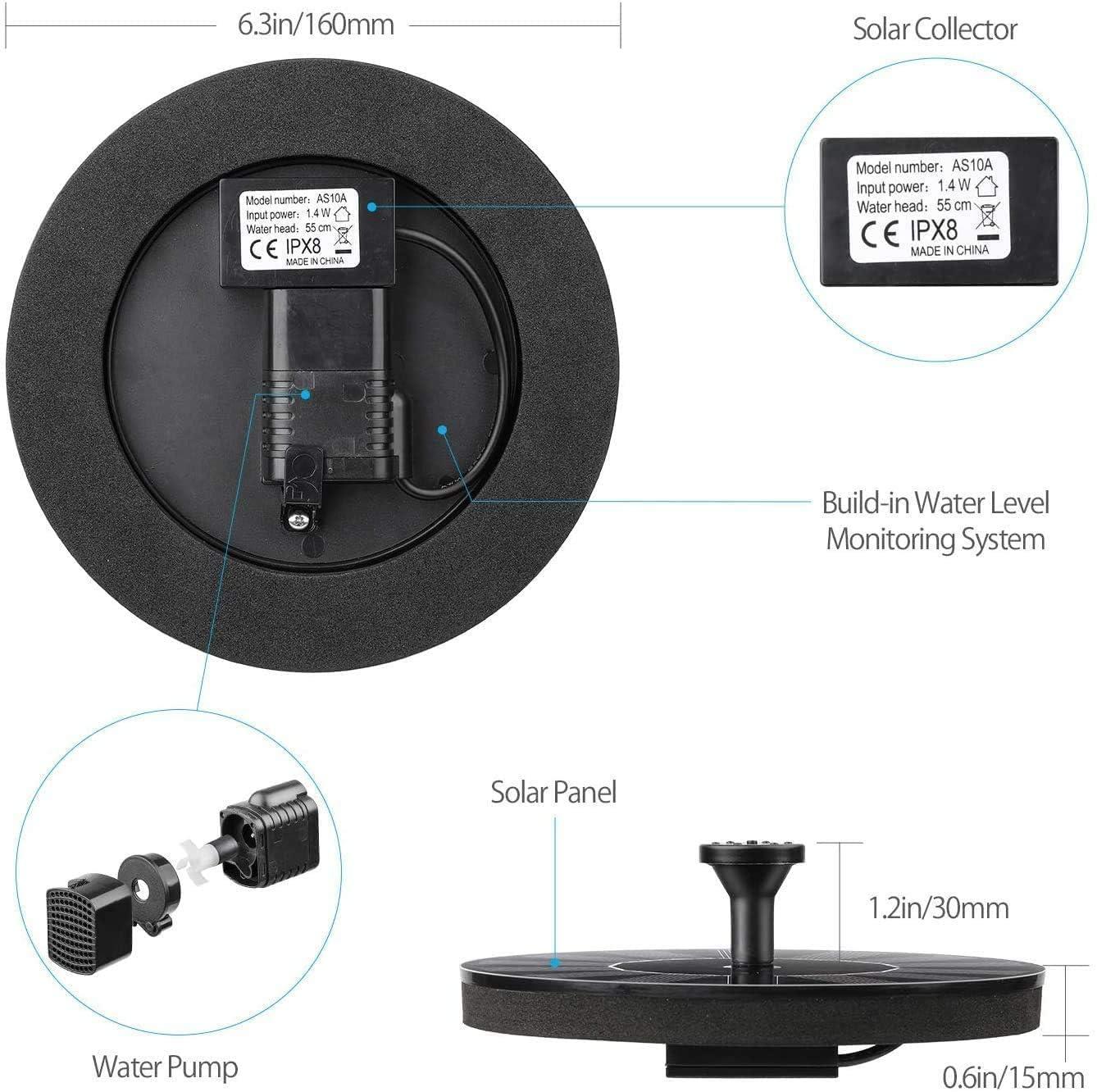 Fountain Solar Power Floating Water Pump for Pool Pond Garden and Patio Plants Round