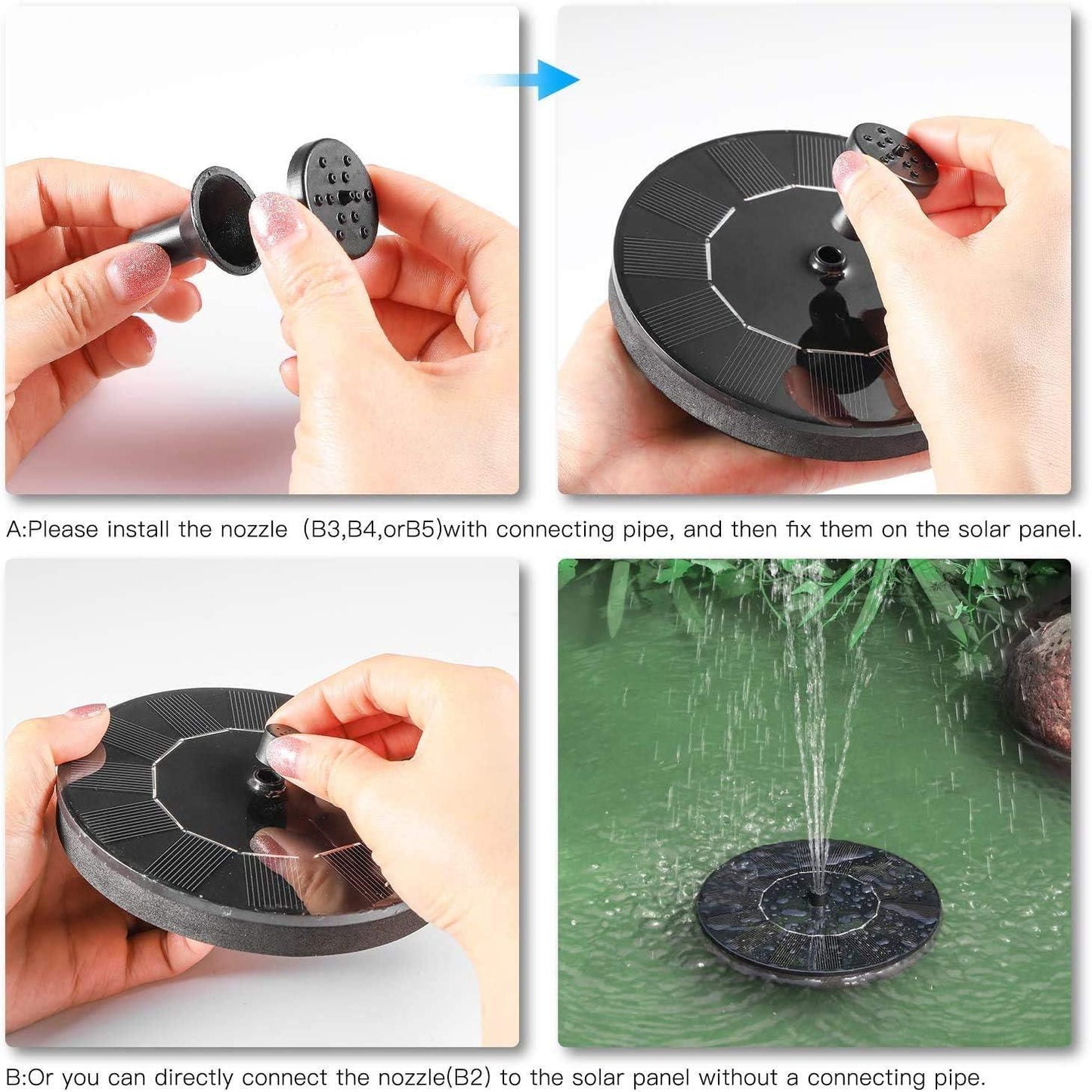 Fountain Solar Power Floating Water Pump for Pool Pond Garden and Patio Plants Round