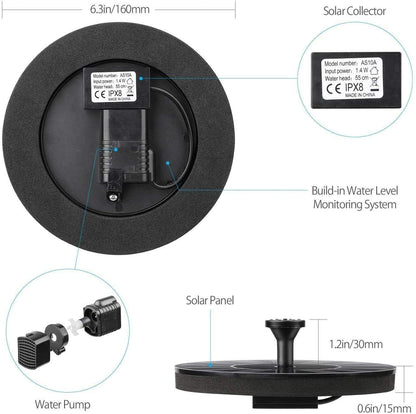 Fountain Solar Power Floating Water Pump for Pool Pond Garden and Patio Plants Round